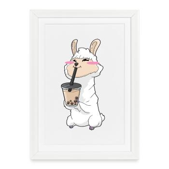 Llama Bubble Tea Kawaii Anime - Framed poster (27 × 37 cm) - white - Front