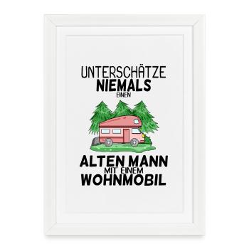 Alter Mann Wohnmobil - Gerahmtes Poster (27 × 37 cm) - Weiß - Vorne