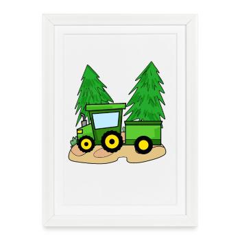 Tracteur avec remorque - Affiche encadrée (27 × 37 cm) - blanc - Devant