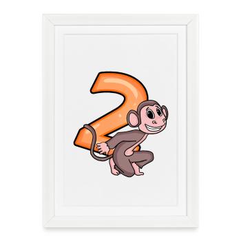 2 ans - Singe - 2ème anniversaire motif - Affiche encadrée (27 × 37 cm) - blanc - Devant