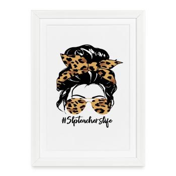 Cheveux en forme de léopard et lunettes de soleil - Affiche encadrée (27 × 37 cm) - blanc - Devant