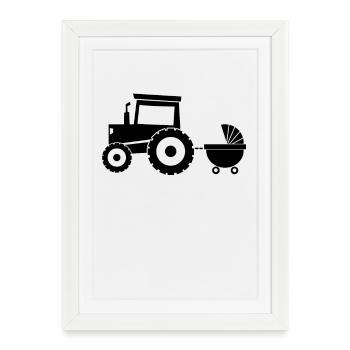 Tractor with baby cart - Framed poster (27 × 37 cm) - white - Front