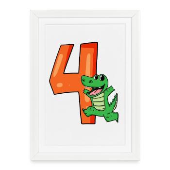 4e anniversaire - 4 ans - Anniversaire d’enfant - Affiche encadrée (27 × 37 cm) - blanc - Devant
