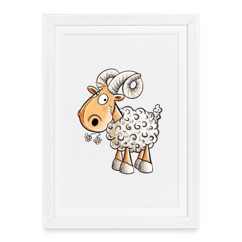 Happy Ram I Sheep Goat I Sheep - Framed poster (27 × 37 cm) - white - Front
