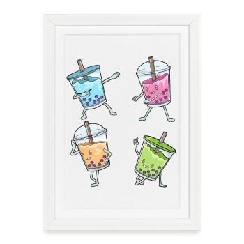 Boba Tea Kawaii - Gerahmtes Poster (27 × 37 cm) - Weiß - Vorne