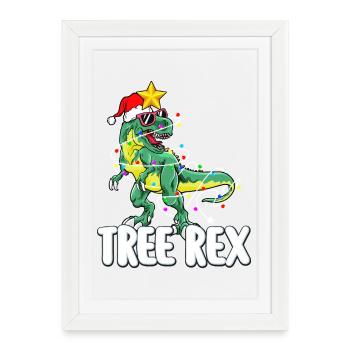 Trex Christmas Tree Tree Rex Dinosaur Family Party - Framed poster (27 × 37 cm) - white - Front