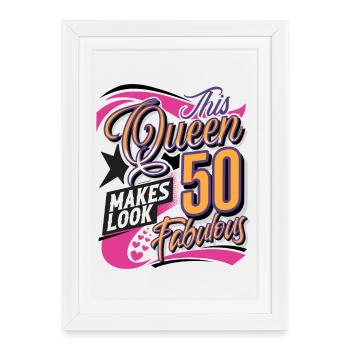 50e anniversaire 50 ans Reine Femmes Femmes Femmes - Affiche encadrée (27 × 37 cm) - blanc - Devant