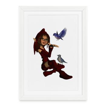 Petite fée aux oiseaux - Affiche encadrée (27 × 37 cm) - blanc - Devant