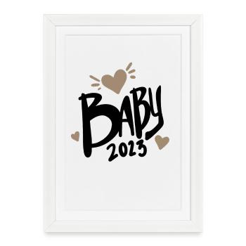 Bébé 2023 - Nouveau-né 2023 Cadeau bébé - Affiche encadrée (27 × 37 cm) - blanc - Devant