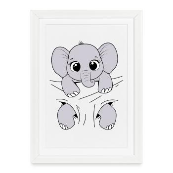 Bébé Éléphant Animal Drôle Porter Bébé Éléphant - Affiche encadrée (27 × 37 cm) - blanc - Devant