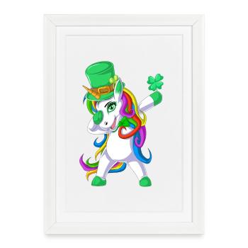 dabbing licorne st patricks jour - Affiche encadrée (27 × 37 cm) - blanc - Devant