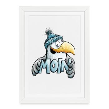 Moin Möwe I Nordsee I Norddeutsch - Gerahmtes Poster (27 × 37 cm) - Weiß - Vorne