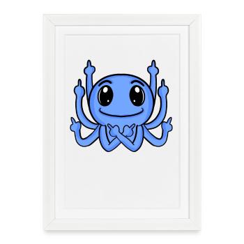 Kraken Middle Finger Funny - Framed poster (27 × 37 cm) - white - Front