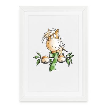 Cheval d’hiver I Motif de cheval Amusant - Affiche encadrée (27 × 37 cm) - blanc - Devant