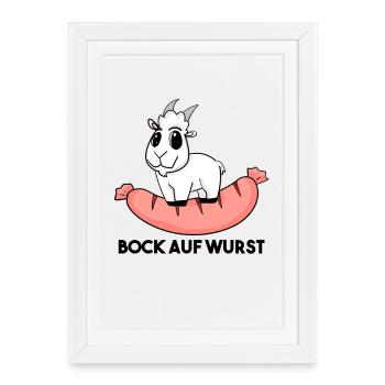 Bock auf Wurst - Ziege Ziegenbock - Gerahmtes Poster (27 × 37 cm) - Weiß - Vorne