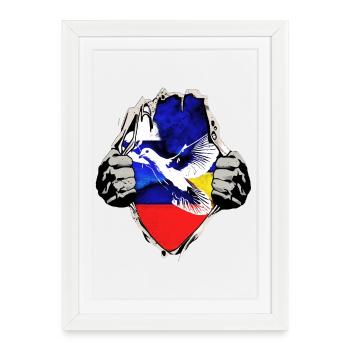 Drapeaux de la Russie de l’Ukraine avec colombe de la paix - Affiche encadrée (27 × 37 cm) - blanc - Devant