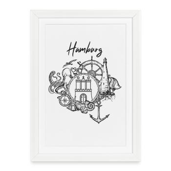 Hambourg maritime - Affiche encadrée (27 × 37 cm) - blanc - Devant