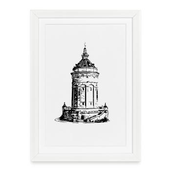 Château d’eau de Mannheim Mannheim - Affiche encadrée (27 × 37 cm) - blanc - Devant