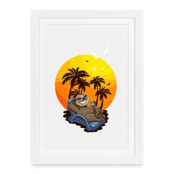 Sloth Relax Voyage de vacances - Affiche encadrée (27 × 37 cm) - blanc - Devant