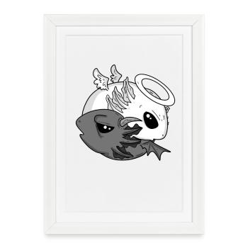 Yin Yang Axolotl Ange Diable - Affiche encadrée (27 × 37 cm) - blanc - Devant