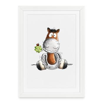 Cheval chanceux I Cheval Fer à cheval Lucky Shamrock - Affiche encadrée (27 × 37 cm) - blanc - Devant