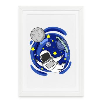 Astronaute Moon Balloon - Affiche encadrée (27 × 37 cm) - blanc - Devant