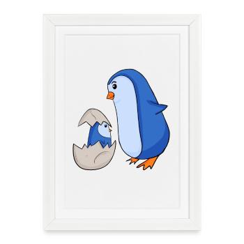 Pingouin avec Bébé Pingouin - Affiche encadrée (27 × 37 cm) - blanc - Devant