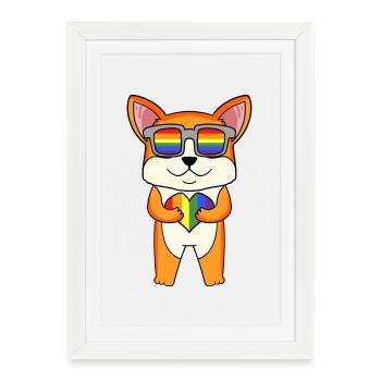 Chien LGBT Welsh Corgi Pembroke Rainbow - Affiche encadrée (27 × 37 cm) - blanc - Devant