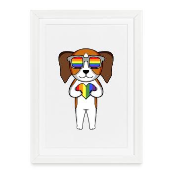 Chien LGBT Beagle Rainbow - Affiche encadrée (27 × 37 cm) - blanc - Devant