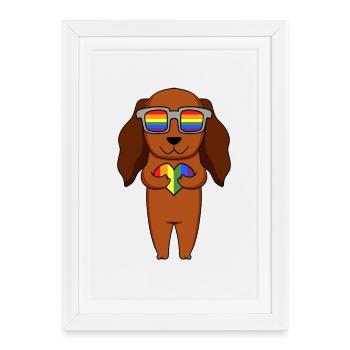 Chien LGBT Teckel Arc-en-ciel - Affiche encadrée (27 × 37 cm) - blanc - Devant