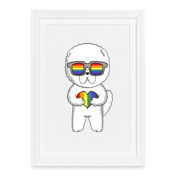 Chien LGBT Bichon Frisé Arc-en-ciel - Affiche encadrée (27 × 37 cm) - blanc - Devant