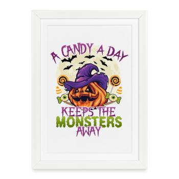 Un bonbon par jour éloigne les monstres - Affiche encadrée (27 × 37 cm) - blanc - Devant