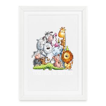 Ensemble, c’est mieux I Tierhaufen i Tiere I Zoo - Affiche encadrée (27 × 37 cm) - blanc - Devant