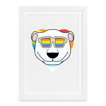LGBT Animal Ours polaire Rainbow Heart - Affiche encadrée (27 × 37 cm) - blanc - Devant