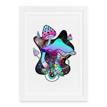 Champignons magiques Champignon coloré Art Goa Psy Trance - Affiche encadrée (27 × 37 cm) - blanc - Devant