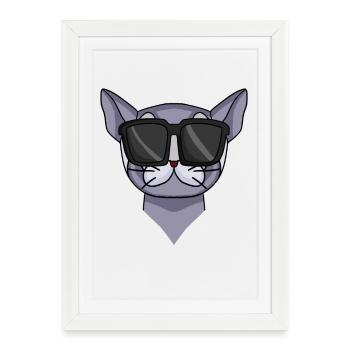 British Shorthair Cat with Sunglasses - Framed poster (27 × 37 cm) - white - Front