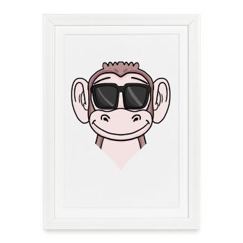 Cooler Affe mit Sonnenbrille - Gerahmtes Poster (27 × 37 cm) - Weiß - Vorne