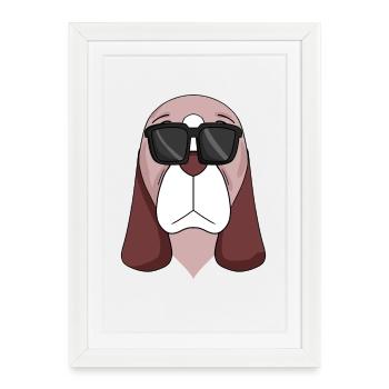 Chiens de race Basset Hound - Affiche encadrée (27 × 37 cm) - blanc - Devant