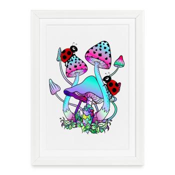 Champignons magiques avec l’art coloré des champignons de coccinelle - Affiche encadrée (27 × 37 cm) - blanc - Devant