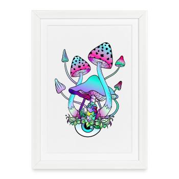 Champignons magiques Yeux de champignons psychédéliques Art - Affiche encadrée (27 × 37 cm) - blanc - Devant