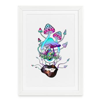 Champignons magiques avec des lèvres sexy champignon visage - Affiche encadrée (27 × 37 cm) - blanc - Devant