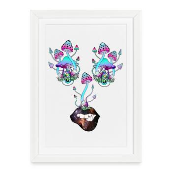 Champignons magiques Champignon Visage - Affiche encadrée (27 × 37 cm) - blanc - Devant