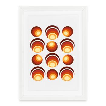 Motif de boule rétro des années 70 Orange Marron - Affiche encadrée (27 × 37 cm) - blanc - Devant