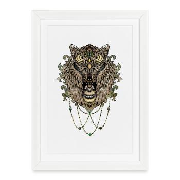 Hibou élégant avec crâne - Affiche encadrée (27 × 37 cm) - blanc - Devant