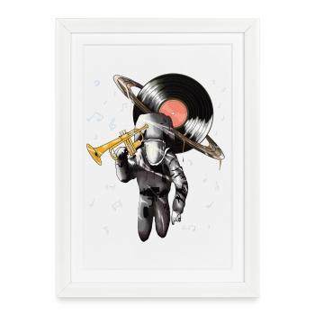 Astronaute de la musique galactique avec platine - Affiche encadrée (27 × 37 cm) - blanc - Devant