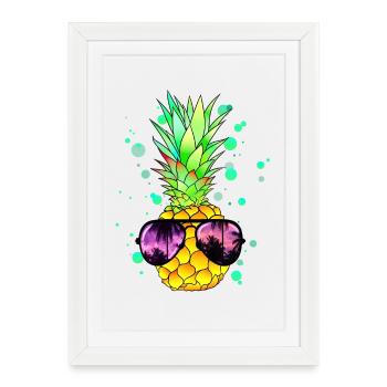 Pineapple with sunglasses tropical cool - Framed poster (27 × 37 cm) - white - Front