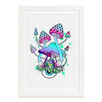 Champignons Magiques Goa Psy Trance Mushroom Art - Affiche encadrée (27 × 37 cm) - blanc - Devant