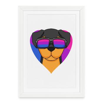 Bisexual Rottweiler Dog - Dog with Glasses - Framed poster (27 × 37 cm) - white - Front
