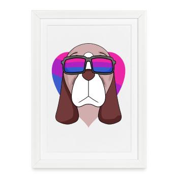 Bisexuel Basset Hound Dog - Chien avec lunettes - Affiche encadrée (27 × 37 cm) - blanc - Devant
