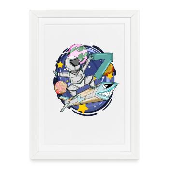7 anniversaire Astronaut Rockets Space - Affiche encadrée (27 × 37 cm) - blanc - Devant